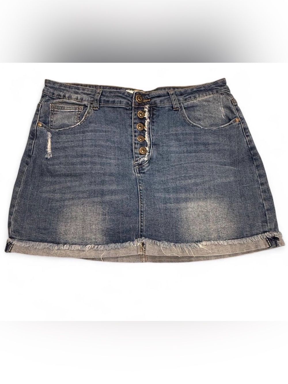 GOGO Button-Front Distressed Denim Mini Skirt - Blue